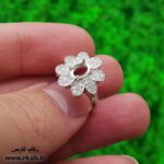 رکاب انگشتر زنانه گل نقره با نگین های اتمی رکاب فارسی