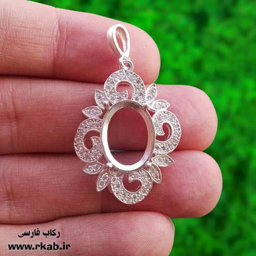 قاب گردنبند توخالی نقره جواهرات زنانه رکاب فارسی