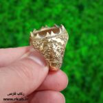 قاب برنجی اصالت طرح قلم زنی انگشتر مردانه رکاب فارسی