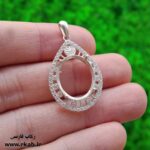 گردنبند نقره فرم اشکی برای سنگ و نگین رکاب فارسی