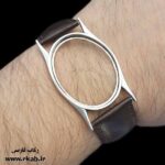 دستبند مان استیل حبیب مدل مردانه بند قهوه ای تیره رکاب فارسی