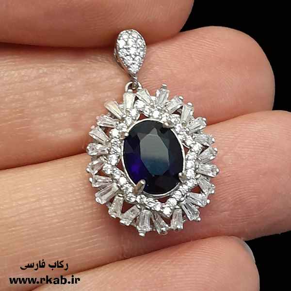 مدال نقره جواهری درسا عیار 925 تضمینی آبکاری طلاسفید رکاب فارسی